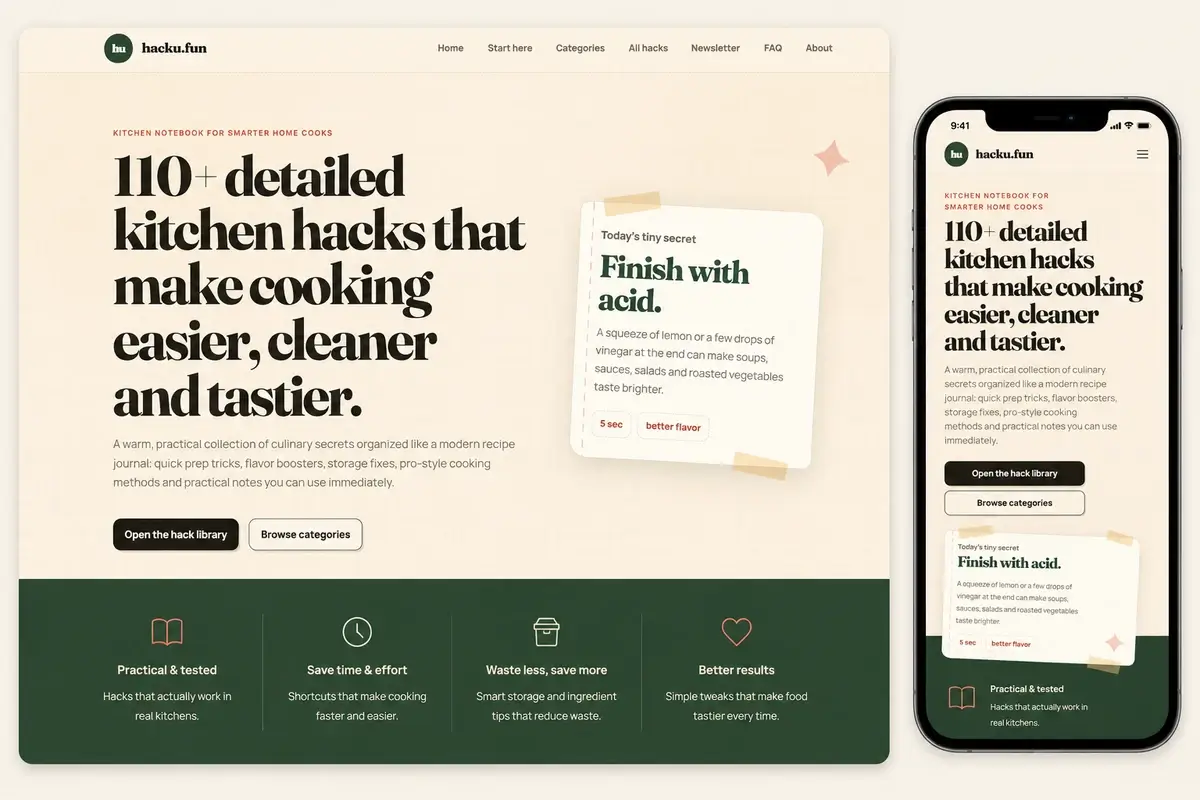 Hacku.fun kitchen tips website preview